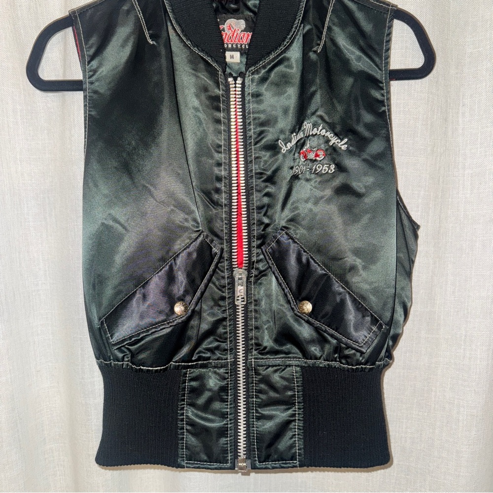 Indian Motorcycle Black Satin bomber vest with Red Lining - size M